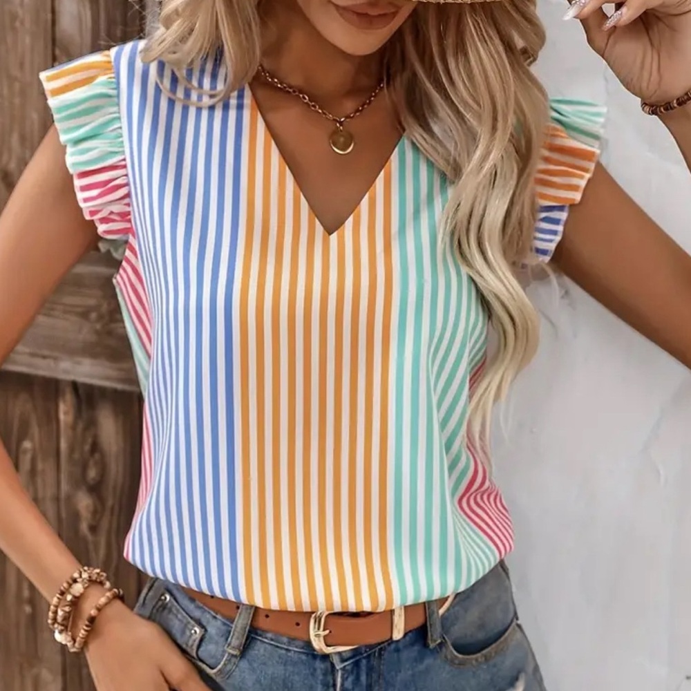 Striped V Neck Blouse